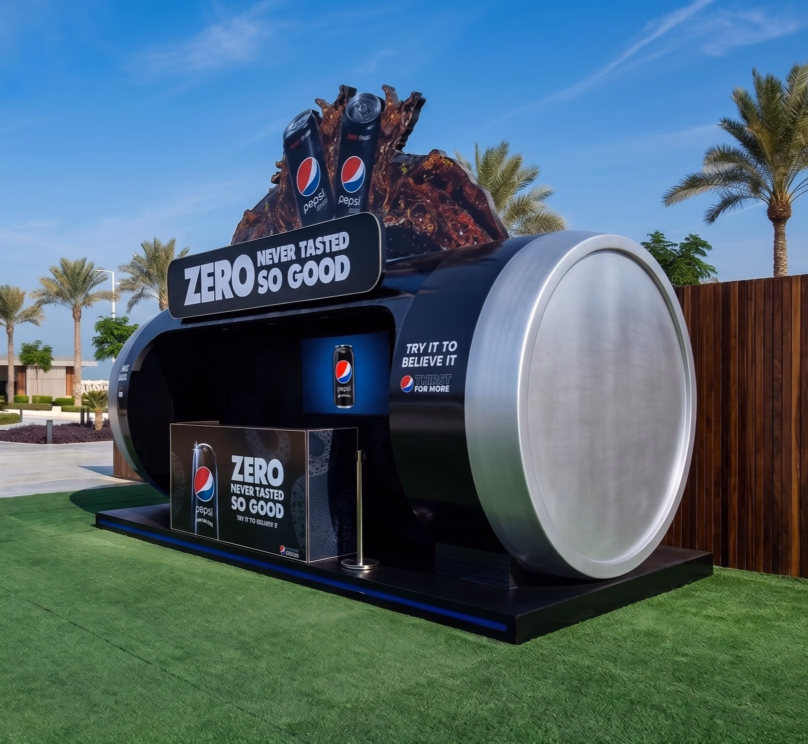 Pepsi sampling kiosk fabricated by New Royal Advertising Dubai