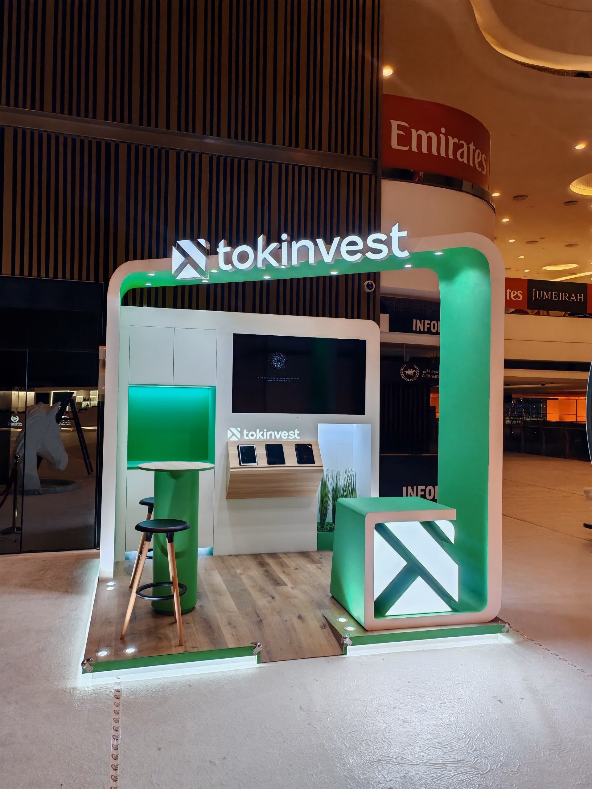Tokeninvest exhibition stand at Dubai World Cup, built by New Royal