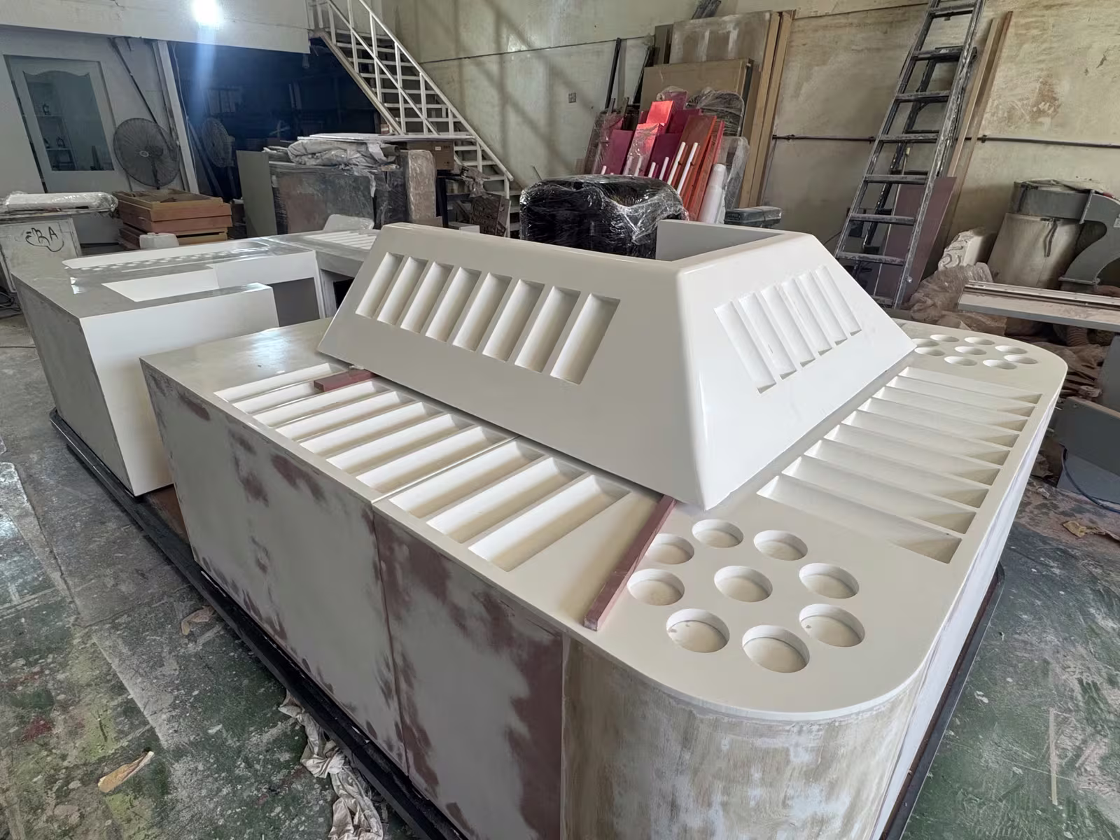 Kiosk fabrication in progress at New Royal Advertising's Al Quoz workshop